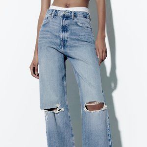 Zara Ripped High Rise Wide Leg Jeans